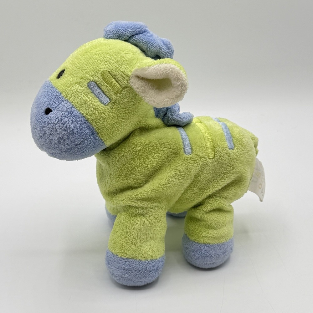 Carter's Just One Year Green Blue Zebra Plush Rattle Lovey 7" #96918